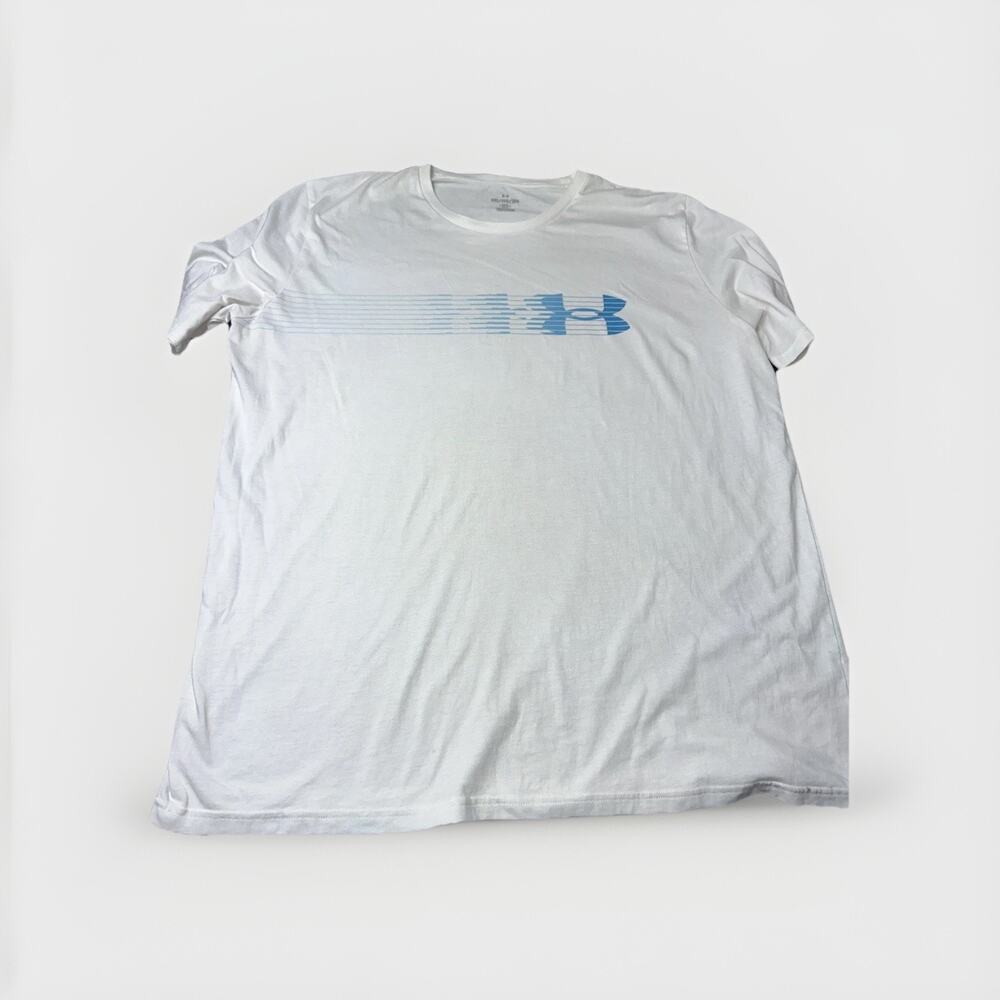 Y2K Skater Under Armour Men's 2XL T-Shirt White Puff Print Raised Surfwear Surf